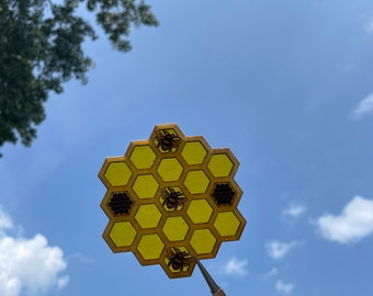 Honeycomb Bee Coaster Set of 4 - Handmade Resin Coaster Set - Laser Cut/Engraved Wood Resin