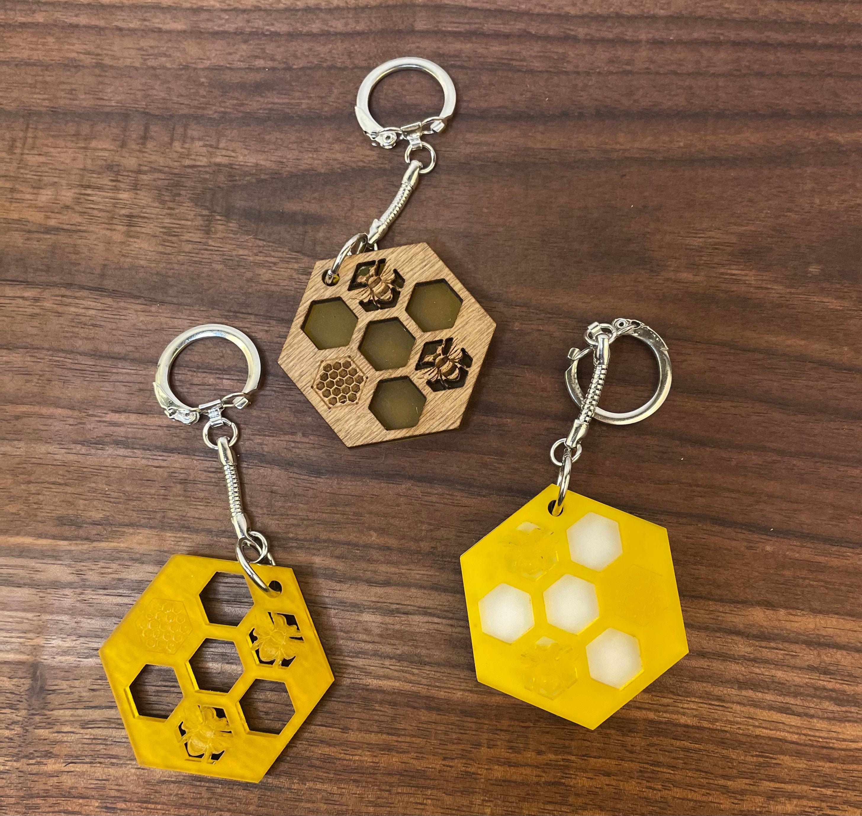 Honey Bee Resin Keychain Resin Keychain Wood & Acrylic Etsy