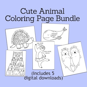 Cute Animal Coloring Page Bundle - coloring pages coloring sheets digital downloads animal prints classroom coloring pages teacher activity