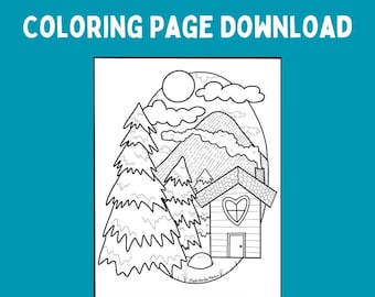 Camping Scene Coloring Page – Positive Affirmations, Kids Activity (Digital Download)
