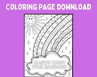 Rainbow Coloring Page – Positive Affirmations, Kids Classroom (Digital Download)