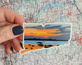 Connecticut Sunset Sticker - Waterproof State Souvenir