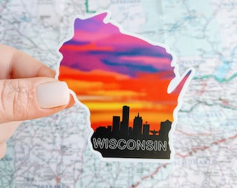 Wisconsin State Sticker - Waterproof Laptop Decal, Skyline Art