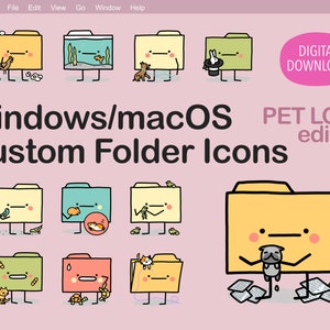 Cute Cat Folder Icons Neutral Denim Windows and (Instant Download) 