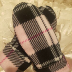 Pink and black fleece mittens