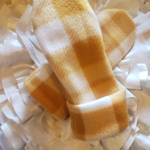 Mustard plaid fleece mittens