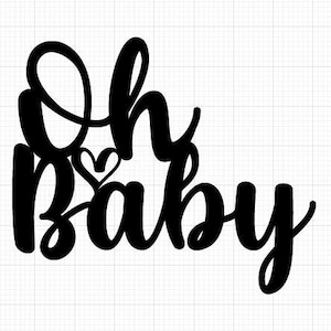 Może przedstawiać: Czarno-białe pismo kursywą, które brzmi "Oh Baby" z małym sercem w środku "h".