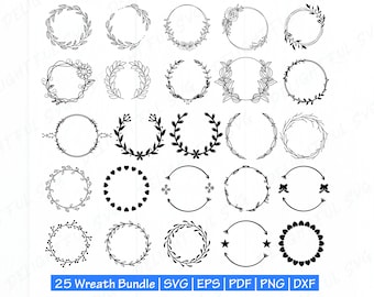 25 Wreath SVG bundle Files, flower wreath svg, Floral Wreath Svg, laurel wreath svg Cutting files for Silhouette Cameo, ScanNCut, Cricut