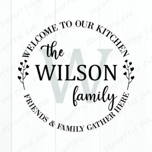 SVG Keuken Monogram | Achternaam familie | Welkom bij onze Kitchen Friends & Family | Bestanden knippen voor Silhouette Cameo, ScanNCut, Cricut