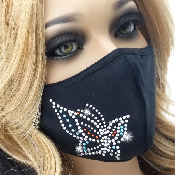 Bling Face Mask | USA | Rhinestone Mask | Crystal Mask | Colorful Butterfly | Washable | Reusable | Fast Shipping | Women | Sparkle