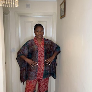 Adire Palazzo Set – African Two-Piece Outfit | Kimono Top & Wide-Leg Trousers | Handmade Nigerian Fashion | UK Sizes 8–20