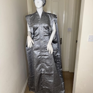 Elegant Brocade African Boubou Dress with Headwrap - Handmade Kaftan Gown
