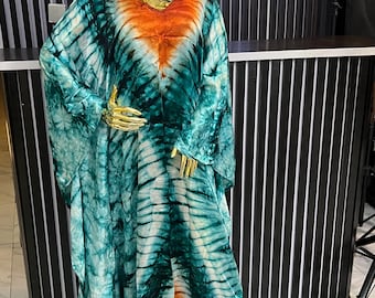 Adire Silk Boubou Dress: Plus Size African Kaftan Gown with Head Tie