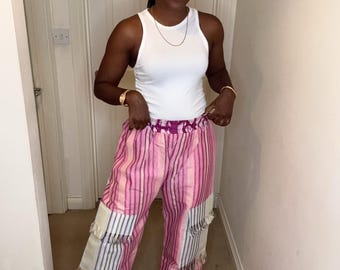 Aso Oke Wide-Leg Trousers – African Patchwork Pants | Nigerian Street Style | UK Sizes 8–20