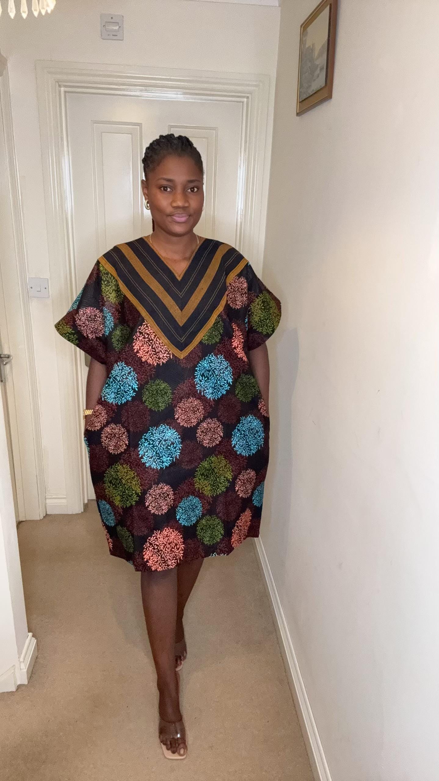 【Acka】 puffy ocasion dress size1 Ankara Aso Oke Kaftan Dress: Handmade African Print Midi Dress