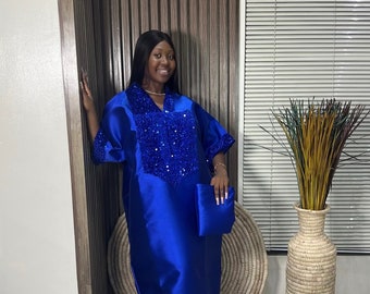 Sequin Mikado Bubu Dress: African Kaftan Party Gown - UK 8-20