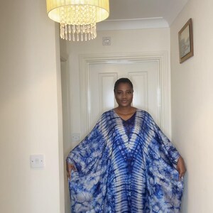 Adire Silk Boubou Dress with Head Tie: Plus Size African Kaftan 06