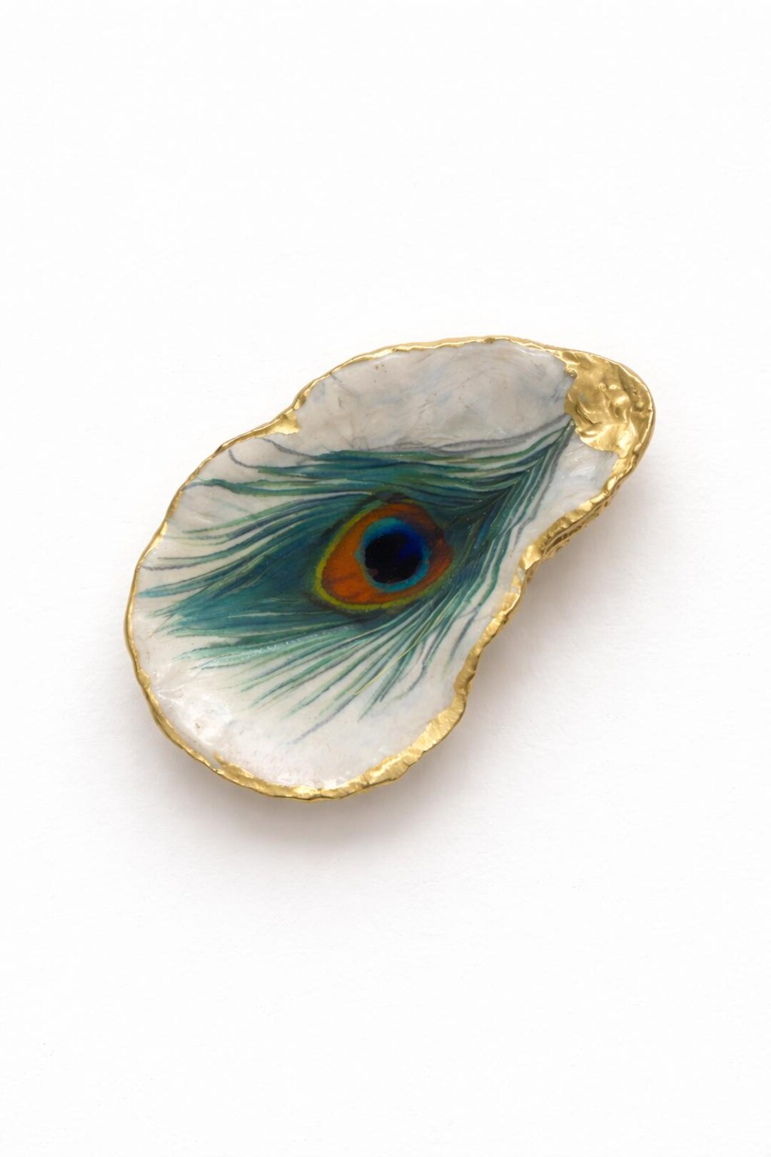 Peacock Inner Shell Hand-gilded Oyster Shell Trinket Dish, Peacock Feather Decor - Etsy