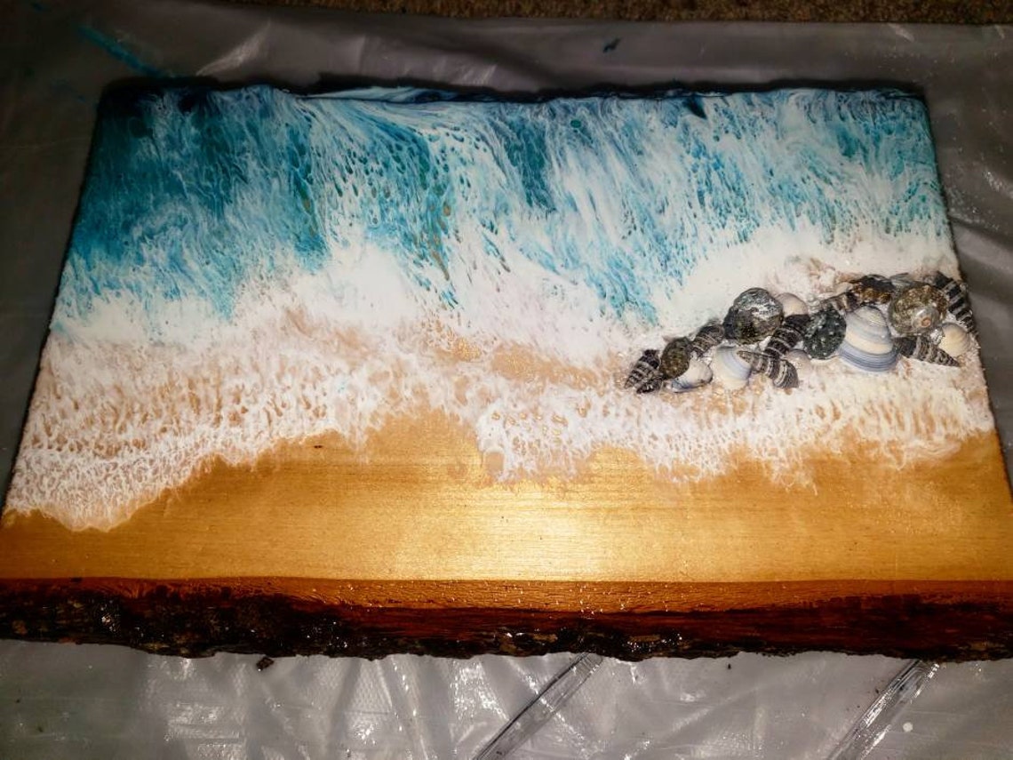 Real wood beach painting/wood art/ beach art/ beach Etsy