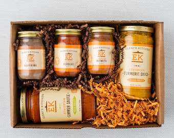 Ethiopian spice and sauce gift basket - Berbere, Mitmita, korerima, and two hot and mild sauce