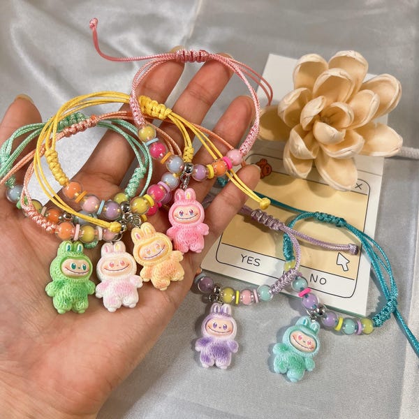 Pastel Kawaii Cute Monster Bunny Friendship Adjustable Charm Bracelet - Party Favor Gifts
