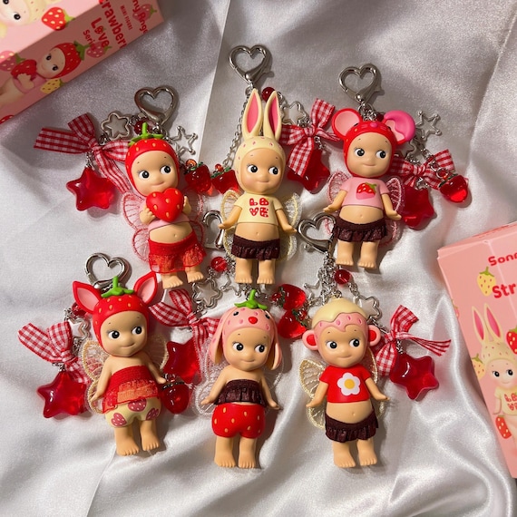 Authentic Sonny Angel Strawberry Love Handmade Keychain Bag Charm