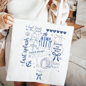 Coastal Beach Bachelorette Tote Bag: Hand-Drawn Bridal Party Favor