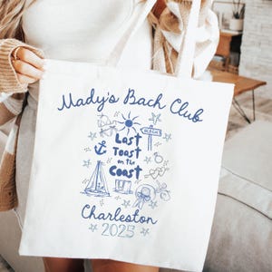 Coastal Beach Bachelorette Tote Bag: Hand-Drawn Bridal Party Favor