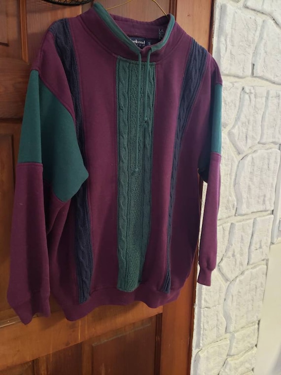 Vintage Purple/Teal Drawstring Knit Sweatshirt