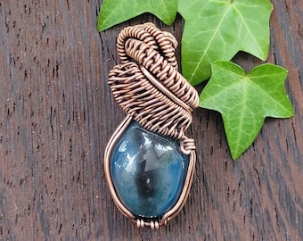 Blue tumbled stone pendant- copper wire wrap- wire wrapped pendant- wire wrapped jewelry- wrapped unisex pendants- unisex jewelry