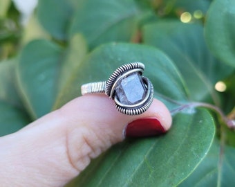 Herkimer diamond - sterling silver - wire wrapped ring- handcrafted rings- silver ring- crystal rings- wire wrapped jewelry- crystal rings