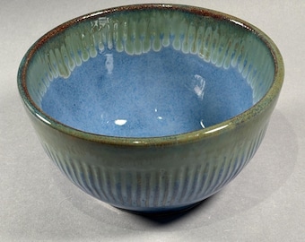 Blue and green carved serving bowl