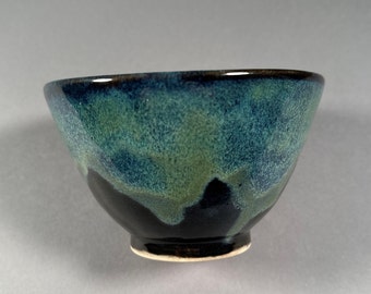 Small ice cream bowl, black with blue and green texture