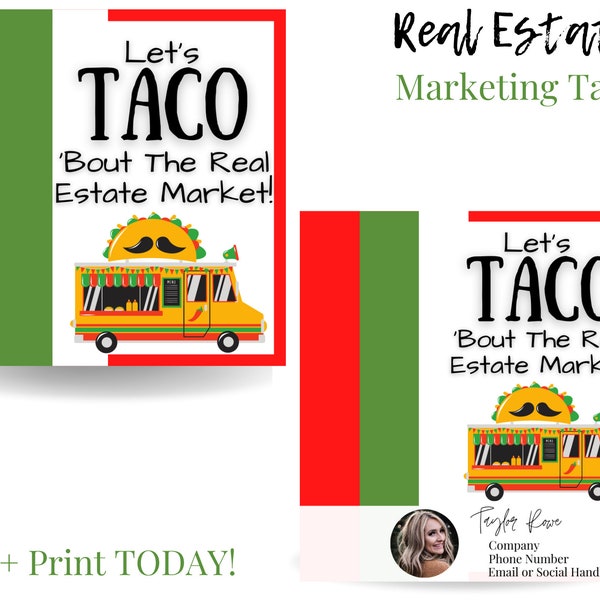 Pop By Gift Tag, Realtor Lets Taco 'bout the real estate market! Real Estate Printable Tag, Real Estate Branding