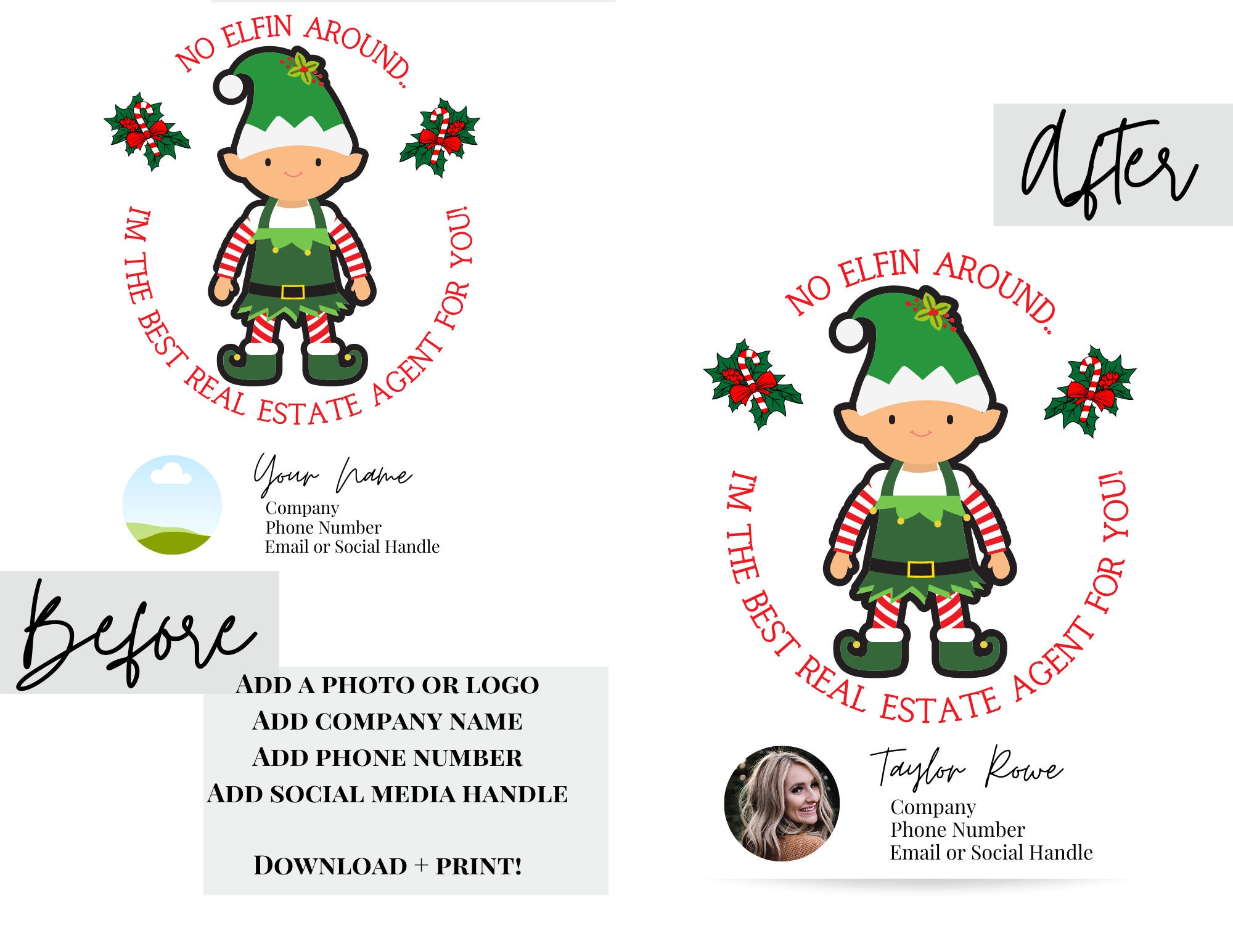 Pop by Gift Tag No Elfin Around Elf Real Estate Printable Etsy