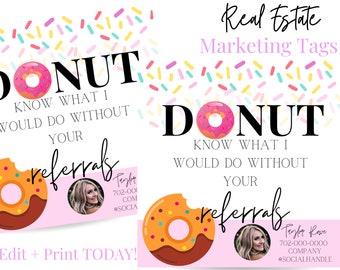 Wpadnij po etykietę upominkową, Donut, wiesz, co bym zrobił bez twoich poleceń, Marketing nieruchomości, Etykiety upominkowe dla agentów nieruchomości, Cyfrowe