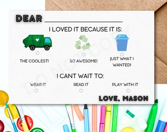 Karta z podziękowaniami dla śmieciarki, Karta z podziękowaniami dla dzieci, Karta do wydrukowania, Pobieranie cyfrowe, Możliwość dostosowania, Karta 5x7, Przyjęcie urodzinowe, Śmieciarka