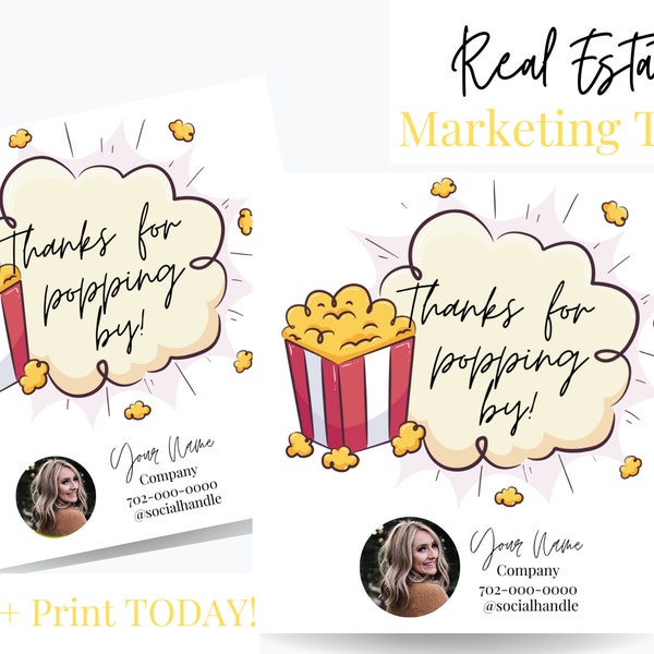 Pop By Gift Tag, Realtor Thanks For Popping By Tags, Real Estate Printable Tag, Real Estate Marketing, Open House Marketing