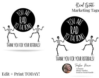 Wpadnij po etykietę upominkową, jesteś zajebisty do szpiku kości, etykieta do wydrukowania w nieruchomościach, marketing pośredników w obrocie nieruchomościami, etykieta polecająca, szkielet