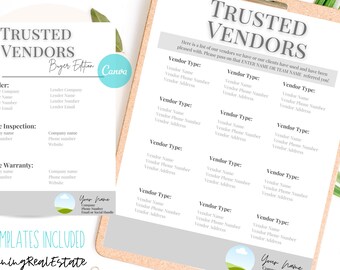 Real Estate Template, Trusted Vendors, Realtor Preferred Vendors - Agent Marketing Tool/Branding- Editable Canva Template -