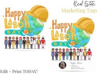 Pop By Tagi, Szczęśliwego Dnia Pracy, Marketing Dnia Pracy w Nieruchomościach, Podziękowania dla Agentów Nieruchomości do Wydrukowania, Pobieranie Cyfrowe, Canva, Marketing