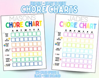 Edytowalny wykres obowiązków, Wykres obowiązków dla dzieci, Wykres obowiązków dla dzieci do druku, Codzienne obowiązki do druku, Edytowalny plik PDF, Canva, gotowy do druku