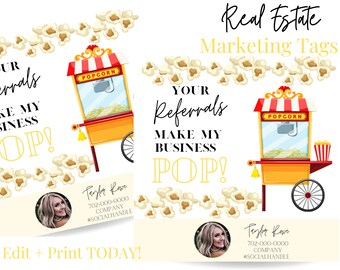 Wpadnij po etykietę upominkową, Twoje polecenia sprawiają, że mój biznes się rozwija Tagi nieruchomości, Tagi marketingowe dla agentów nieruchomości, Tagi upominkowe, Tagi marketingowe, Pobieranie cyfrowe
