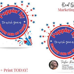 Pop By Gift Tag, Realtor Thanks For Popping By Tags, Real Estate Printable Tag, Real Estate Marketing, Fourth of July Marketing
