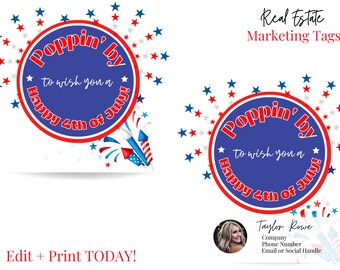 Tag prezentowy „Wpadnij po”, tagi „Agent nieruchomości dziękuje za wpadnięcie”, tag do wydrukowania w nieruchomości, marketing nieruchomości, marketing czwartego lipca