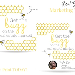 Pop By Gift Tag, Realtor Get the BUZZ on the real estate market, Editable Canva Template, Open House Marketing, Printable Tags