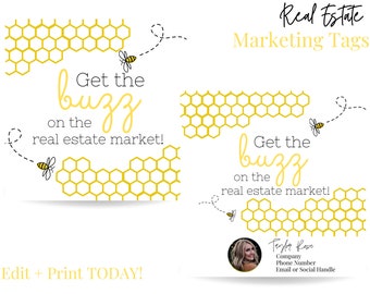 Wpadnij po etykietę upominkową, agent nieruchomości Bądź na bieżąco z rynkiem nieruchomości, edytowalny szablon Canva, marketing dni otwartych, etykiety do druku