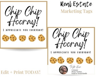 Pop By Gift Tag, Realtor Chip Chip Hooray, I appreciate you everyday! Real Estate Printable Tag, Real Estate Marketing
