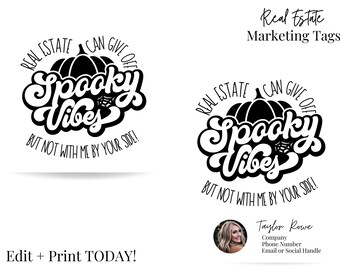Tag na prezent Pop By, Nieruchomości mogą być straszne, Tag do wydrukowania na nieruchomości, Marketing agentów nieruchomości, Tagi na Halloween, Smakołyki na Halloween