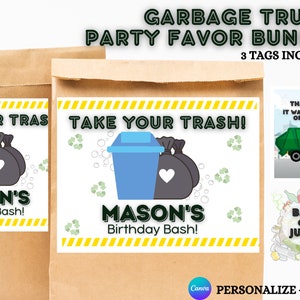 Printable Garbage Truck Birthday Party Favors, Trash Truck Party Gift Tags, Dump Everything, Dump Truck, Recycle, 3 tags included!